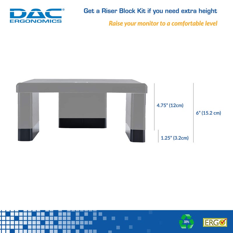 DAC Stax Leg Block Kit for Height-Adjustable Rectangular Monitor Stand, 3-Piece, Raise Monitor Riser by 1-1/4" - Image 2
